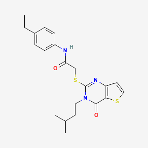 molecular formula C21H25N3O2S2 B2907512 N-(4-ethylphenyl)-2-{[3-(3-methylbutyl)-4-oxo-3,4-dihydrothieno[3,2-d]pyrimidin-2-yl]sulfanyl}acetamide CAS No. 1261010-49-4