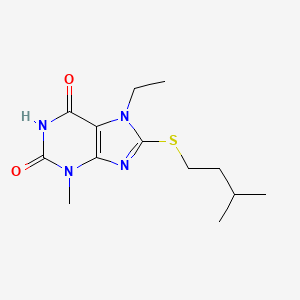 molecular formula C13H20N4O2S B2907522 7-Ethyl-3-methyl-8-(3-methylbutylsulfanyl)purine-2,6-dione CAS No. 303970-87-8