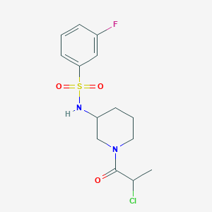 molecular formula C14H18ClFN2O3S B2907530 N-[1-(2-Chloropropanoyl)piperidin-3-yl]-3-fluorobenzenesulfonamide CAS No. 2411224-61-6