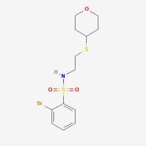 molecular formula C13H18BrNO3S2 B2907554 2-bromo-N-(2-((tetrahydro-2H-pyran-4-yl)thio)ethyl)benzenesulfonamide CAS No. 2034447-64-6