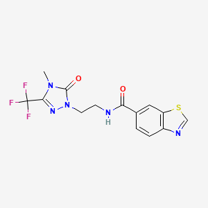 molecular formula C14H12F3N5O2S B2907556 N-(2-(4-methyl-5-oxo-3-(trifluoromethyl)-4,5-dihydro-1H-1,2,4-triazol-1-yl)ethyl)benzo[d]thiazole-6-carboxamide CAS No. 1421484-51-6