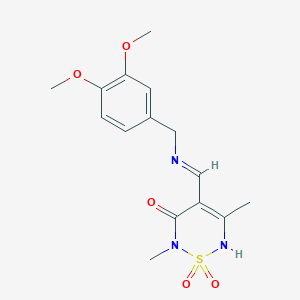 4-[(3,4-Dimethoxyphenyl)methyliminomethyl]-3,6-dimethyl-1,1-dioxo-2H-1,2,6-thiadiazin-5-one