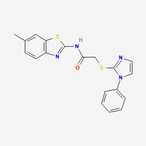 molecular formula C19H16N4OS2 B2907570 N-(6-methylbenzo[d]thiazol-2-yl)-2-((1-phenyl-1H-imidazol-2-yl)thio)acetamide CAS No. 688335-40-2