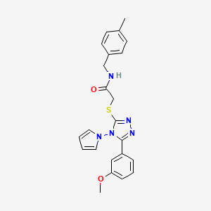 molecular formula C23H23N5O2S B2907591 2-((5-(3-methoxyphenyl)-4-(1H-pyrrol-1-yl)-4H-1,2,4-triazol-3-yl)thio)-N-(4-methylbenzyl)acetamide CAS No. 896319-42-9