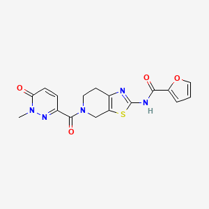 molecular formula C17H15N5O4S B2907593 N-(5-(1-methyl-6-oxo-1,6-dihydropyridazine-3-carbonyl)-4,5,6,7-tetrahydrothiazolo[5,4-c]pyridin-2-yl)furan-2-carboxamide CAS No. 1351634-72-4