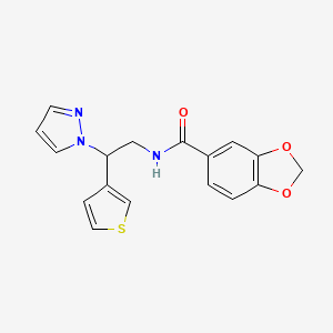 molecular formula C17H15N3O3S B2907600 N-(2-(1H-pyrazol-1-yl)-2-(thiophen-3-yl)ethyl)benzo[d][1,3]dioxole-5-carboxamide CAS No. 2034595-49-6
