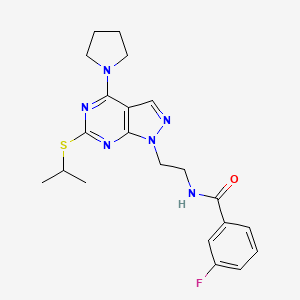 molecular formula C21H25FN6OS B2907609 3-fluoro-N-(2-(6-(isopropylthio)-4-(pyrrolidin-1-yl)-1H-pyrazolo[3,4-d]pyrimidin-1-yl)ethyl)benzamide CAS No. 946314-11-0
