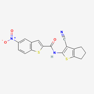 molecular formula C17H11N3O3S2 B2907617 N-(3-cyano-5,6-dihydro-4H-cyclopenta[b]thiophen-2-yl)-5-nitrobenzo[b]thiophene-2-carboxamide CAS No. 392325-57-4