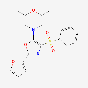 molecular formula C19H20N2O5S B2907622 4-[4-(Benzenesulfonyl)-2-(furan-2-yl)-1,3-oxazol-5-yl]-2,6-dimethylmorpholine CAS No. 823829-34-1