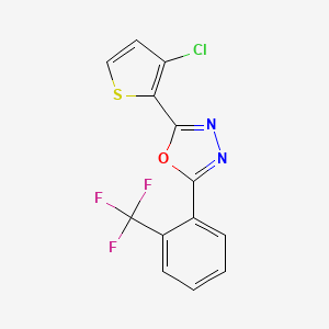 molecular formula C13H6ClF3N2OS B2907641 2-(3-Chlorothiophen-2-yl)-5-[2-(trifluoromethyl)phenyl]-1,3,4-oxadiazole CAS No. 710280-14-1