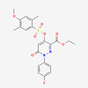 molecular formula C22H21FN2O7S B2907643 Ethyl 1-(4-fluorophenyl)-4-(((4-methoxy-2,5-dimethylphenyl)sulfonyl)oxy)-6-oxo-1,6-dihydropyridazine-3-carboxylate CAS No. 899728-69-9