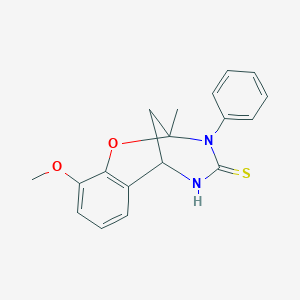 molecular formula C18H18N2O2S B2907646 10-methoxy-2-methyl-3-phenyl-2,3,5,6-tetrahydro-4H-2,6-methano-1,3,5-benzoxadiazocine-4-thione CAS No. 702655-70-7