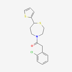 molecular formula C17H18ClNOS2 B2907655 2-(2-Chlorophenyl)-1-(7-(thiophen-2-yl)-1,4-thiazepan-4-yl)ethanone CAS No. 1706054-56-9