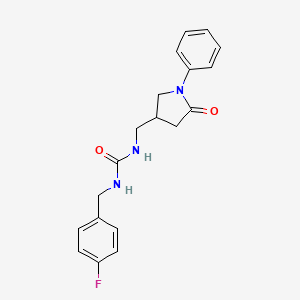 molecular formula C19H20FN3O2 B2907663 1-(4-Fluorobenzyl)-3-((5-oxo-1-phenylpyrrolidin-3-yl)methyl)urea CAS No. 954610-39-0