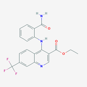 molecular formula C20H16F3N3O3 B2907684 Ethyl 4-[(2-carbamoylphenyl)amino]-7-(trifluoromethyl)quinoline-3-carboxylate CAS No. 881941-70-4