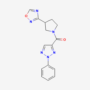 molecular formula C15H14N6O2 B2907694 (3-(1,2,4-oxadiazol-3-yl)pyrrolidin-1-yl)(2-phenyl-2H-1,2,3-triazol-4-yl)methanone CAS No. 2034550-88-2