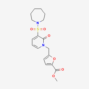 molecular formula C18H22N2O6S B2907698 methyl 5-{[3-(azepan-1-ylsulfonyl)-2-oxopyridin-1(2H)-yl]methyl}-2-furoate CAS No. 1251593-88-0