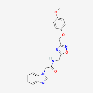 molecular formula C20H19N5O4 B2907701 2-(1H-benzo[d]imidazol-1-yl)-N-((3-((4-methoxyphenoxy)methyl)-1,2,4-oxadiazol-5-yl)methyl)acetamide CAS No. 1251578-56-9