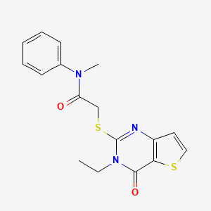 molecular formula C17H17N3O2S2 B2907719 2-[(3-ethyl-4-oxo-3,4-dihydrothieno[3,2-d]pyrimidin-2-yl)sulfanyl]-N-methyl-N-phenylacetamide CAS No. 1252912-36-9