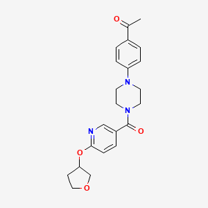 molecular formula C22H25N3O4 B2907725 1-(4-(4-(6-((Tetrahydrofuran-3-yl)oxy)nicotinoyl)piperazin-1-yl)phenyl)ethanone CAS No. 2034236-66-1