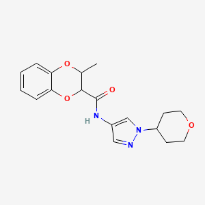 molecular formula C18H21N3O4 B2907732 3-methyl-N-(1-(tetrahydro-2H-pyran-4-yl)-1H-pyrazol-4-yl)-2,3-dihydrobenzo[b][1,4]dioxine-2-carboxamide CAS No. 1797091-03-2