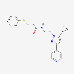 N-(2-(5-cyclopropyl-3-(pyridin-4-yl)-1H-pyrazol-1-yl)ethyl)-3-(phenylthio)propanamide