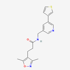 molecular formula C18H19N3O2S B2907743 3-(3,5-dimethylisoxazol-4-yl)-N-((5-(thiophen-3-yl)pyridin-3-yl)methyl)propanamide CAS No. 1704638-99-2