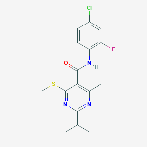 molecular formula C16H17ClFN3OS B2907745 N-(4-chloro-2-fluorophenyl)-4-methyl-6-(methylsulfanyl)-2-(propan-2-yl)pyrimidine-5-carboxamide CAS No. 1030222-71-9