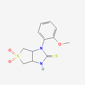 molecular formula C12H14N2O3S2 B2907746 1-(2-methoxyphenyl)-3a,4,6,6a-tetrahydro-1H-thieno[3,4-d]imidazole-2-thiol 5,5-dioxide CAS No. 877647-03-5