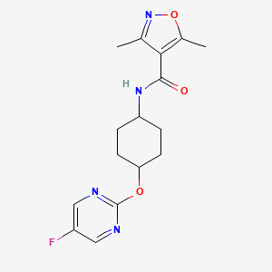 molecular formula C16H19FN4O3 B2907752 N-((1r,4r)-4-((5-fluoropyrimidin-2-yl)oxy)cyclohexyl)-3,5-dimethylisoxazole-4-carboxamide CAS No. 2034502-95-7
