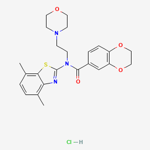 molecular formula C24H28ClN3O4S B2907756 N-(4,7-dimethylbenzo[d]thiazol-2-yl)-N-(2-morpholinoethyl)-2,3-dihydrobenzo[b][1,4]dioxine-6-carboxamide hydrochloride CAS No. 1215585-37-7