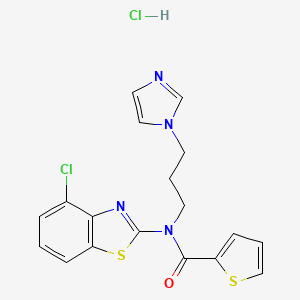 molecular formula C18H16Cl2N4OS2 B2907771 N-(3-(1H-imidazol-1-yl)propyl)-N-(4-chlorobenzo[d]thiazol-2-yl)thiophene-2-carboxamide hydrochloride CAS No. 1216535-55-5