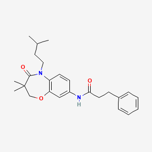 N-(5-isopentyl-3,3-dimethyl-4-oxo-2,3,4,5-tetrahydrobenzo[b][1,4]oxazepin-8-yl)-3-phenylpropanamide