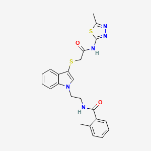 2-methyl-N-(2-(3-((2-((5-methyl-1,3,4-thiadiazol-2-yl)amino)-2-oxoethyl)thio)-1H-indol-1-yl)ethyl)benzamide