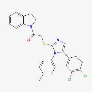 molecular formula C26H21Cl2N3OS B2907817 2-((5-(3,4-dichlorophenyl)-1-(p-tolyl)-1H-imidazol-2-yl)thio)-1-(indolin-1-yl)ethanone CAS No. 1207005-76-2