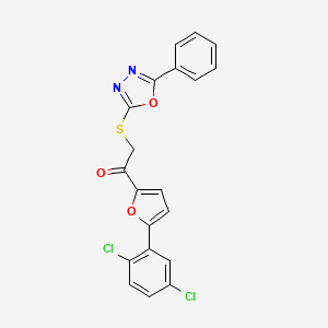 molecular formula C20H12Cl2N2O3S B2907820 1-(5-(2,5-Dichlorophenyl)furan-2-yl)-2-((5-phenyl-1,3,4-oxadiazol-2-yl)thio)ethanone CAS No. 881986-47-6