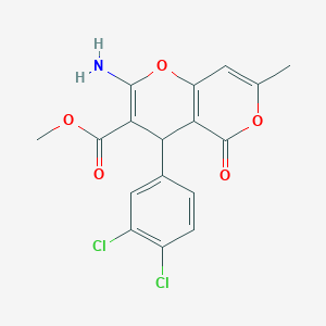 molecular formula C17H13Cl2NO5 B2907826 Methyl 2-amino-4-(3,4-dichlorophenyl)-7-methyl-5-oxo-4,5-dihydropyrano[4,3-b]pyran-3-carboxylate CAS No. 364743-85-1