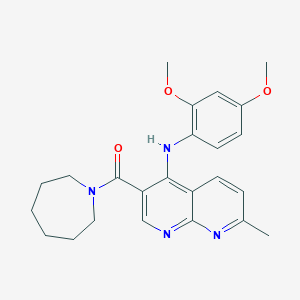 molecular formula C24H28N4O3 B2907833 Azepan-1-yl(4-((2,4-dimethoxyphenyl)amino)-7-methyl-1,8-naphthyridin-3-yl)methanone CAS No. 1251616-88-2
