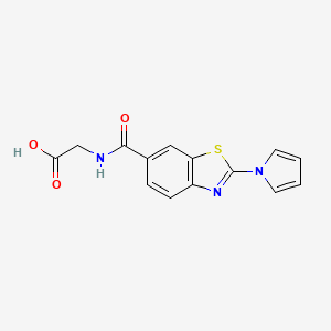 molecular formula C14H11N3O3S B2907838 N-{[2-(1H-pyrrol-1-yl)-1,3-benzothiazol-6-yl]carbonyl}glycine CAS No. 951947-53-8