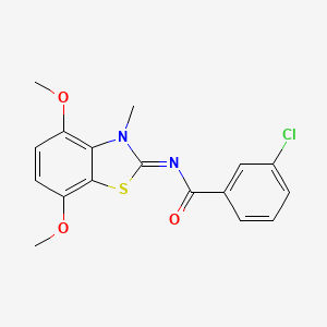 molecular formula C17H15ClN2O3S B2907839 3-chloro-N-(4,7-dimethoxy-3-methyl-1,3-benzothiazol-2-ylidene)benzamide CAS No. 868368-91-6