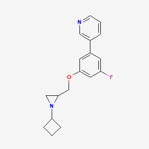 molecular formula C18H19FN2O B2907843 3-[3-[(1-Cyclobutylaziridin-2-yl)methoxy]-5-fluorophenyl]pyridine CAS No. 2411201-88-0