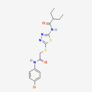 molecular formula C16H19BrN4O2S2 B2907850 N-[5-[2-(4-bromoanilino)-2-oxoethyl]sulfanyl-1,3,4-thiadiazol-2-yl]-2-ethylbutanamide CAS No. 389074-00-4