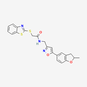 molecular formula C22H19N3O3S2 B2907851 2-(benzo[d]thiazol-2-ylthio)-N-((5-(2-methyl-2,3-dihydrobenzofuran-5-yl)isoxazol-3-yl)methyl)acetamide CAS No. 1209109-27-2