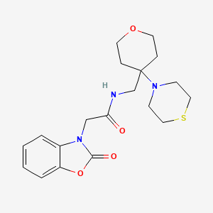 molecular formula C19H25N3O4S B2907855 2-(2-Oxo-1,3-benzoxazol-3-yl)-N-[(4-thiomorpholin-4-yloxan-4-yl)methyl]acetamide CAS No. 2415629-39-7