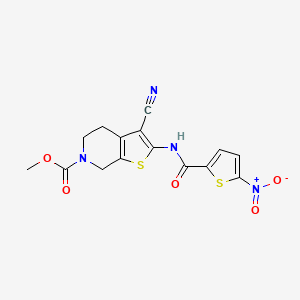 molecular formula C15H12N4O5S2 B2907856 methyl 3-cyano-2-(5-nitrothiophene-2-carboxamido)-4,5-dihydrothieno[2,3-c]pyridine-6(7H)-carboxylate CAS No. 886954-28-5