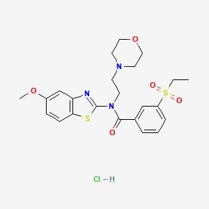 molecular formula C23H28ClN3O5S2 B2907860 3-(ethylsulfonyl)-N-(5-methoxybenzo[d]thiazol-2-yl)-N-(2-morpholinoethyl)benzamide hydrochloride CAS No. 1216904-05-0