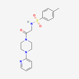 molecular formula C18H22N4O3S B2907865 2-{[(4-Methylphenyl)sulfonyl]amino}-1-(4-(2-pyridyl)piperazinyl)ethan-1-one CAS No. 694475-83-7