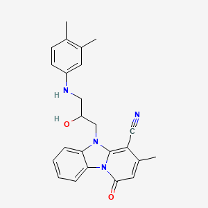 molecular formula C24H24N4O2 B2907872 5-{3-[(3,4-Dimethylphenyl)amino]-2-hydroxypropyl}-3-methyl-1-oxo-1,5-dihydropyrido[1,2-a]benzimidazole-4-carbonitrile CAS No. 876719-16-3