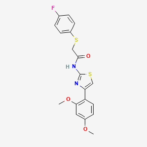 molecular formula C19H17FN2O3S2 B2907874 N-(4-(2,4-dimethoxyphenyl)thiazol-2-yl)-2-((4-fluorophenyl)thio)acetamide CAS No. 896345-06-5