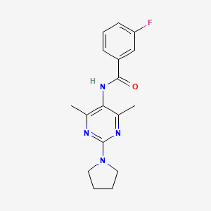 molecular formula C17H19FN4O B2907875 N-(4,6-dimethyl-2-(pyrrolidin-1-yl)pyrimidin-5-yl)-3-fluorobenzamide CAS No. 1448050-22-3
